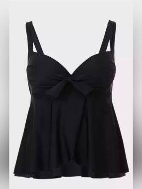 torrid Black Tie-Front Babydoll Tankini Top - 2DD/DDD/F